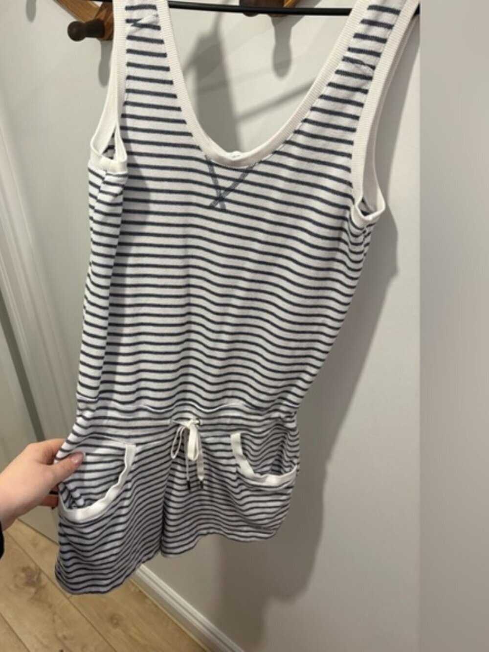 FIG Clothing Striped Romper XS Grey White Nautical Beach Coastal Travel